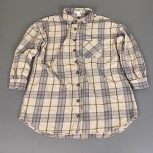 Passport Flannel Shirt Women's XL Plaid Cotton Blue Tan Long Sleeve Button Up